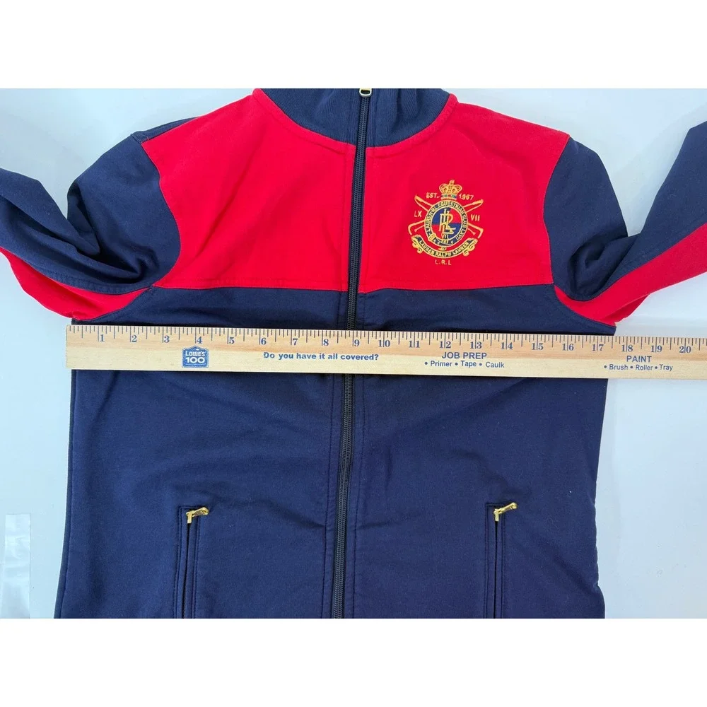 Lauren Ralph Lauren Jacket Women Petite Mediym Full Zip Track LRL Crest Navy Red